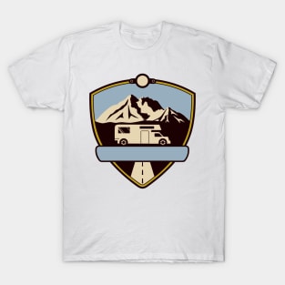 Adventure Camper Badge with Mountains T-Shirt